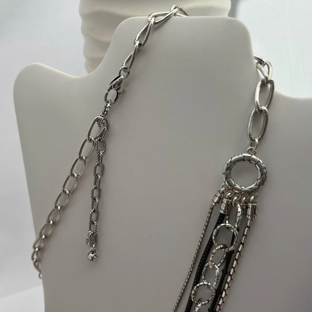 𝅺Brighton Pebble Cascade Layered Multi Strand Silver Necklace